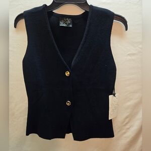 Navy Sleeveless Tank Top with Gold Accents
